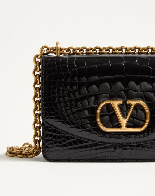 Valentino Garavani - Valentino Garavani Vain Small Shoulder Bag In Crocodile Leather - Black - Woman - Shoulder Bags